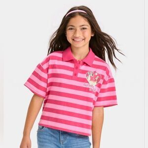 Nwt Girls' Disney Lady & The Tramp Valentine's Day Croped Polo Graphic T-Shirt